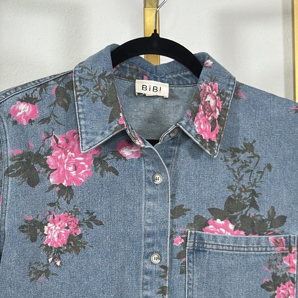 Bibi Floral Denim Bottom Down Shirt - Picture 3 of 5